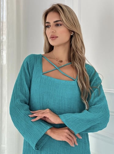 فستان لينن تركوازي