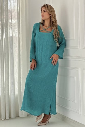 فستان لينن تركوازي