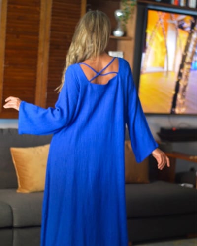 ثوب لينن مكسر نيلي