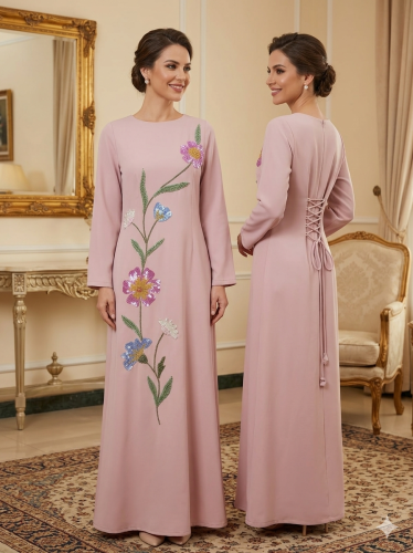 فستان كريب مغ شك يدوي