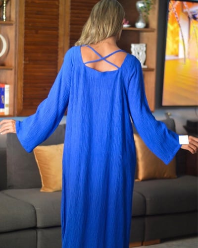 ثوب لينن مكسر نيلي