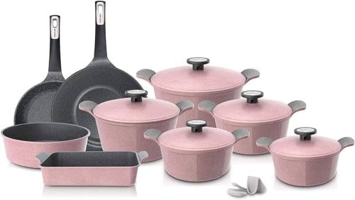 طقم قدور جرانيت كوري اكسترما 14 قطعه وردي