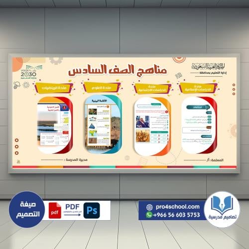 تصميم لوحة مناهج الصف السادس