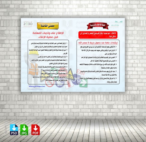 ‎تصميم خطة الاخلاء وما يجب على المعلمات أثناء خطة...