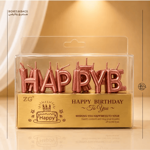 شموع حروف Happy Birthday – لون روز جولد