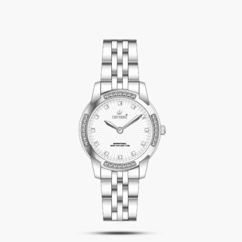 ساعة نسائية استيل بلون فضي اطار فضي ميناء ابيض