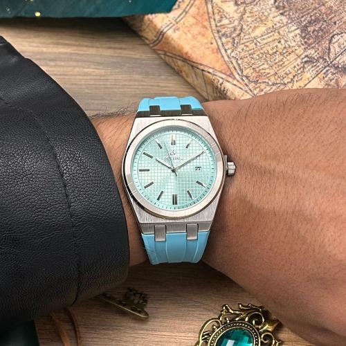 ساعة رجالية ديفوشي مطاط لون سماوي ميناء سماوي