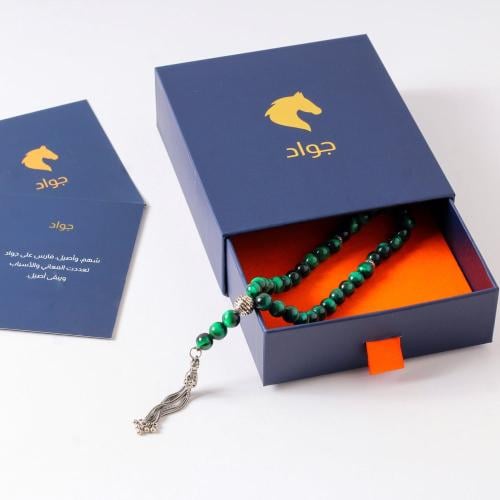 سبحة بفواصل فضة حجر عين النمر اخضر طبيعي 8/33 ملم