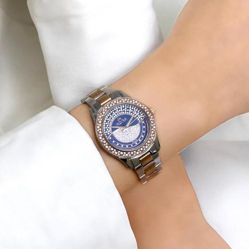 ساعة نسائية استيل بلون الروزقولد و الفضي اطار روز...