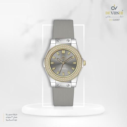 ساعة نسائية مطاط بتصميم مميز وعصري وبلون رمادي اطا...