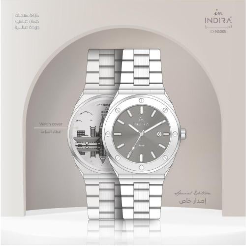 ساعة رجاليه انديرا ملفته بلون فضي ميناء فضي