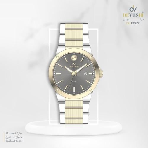 ساعة رجاليه ديفوشي ملفته بلون فضي و ذهبي بميناء فض...