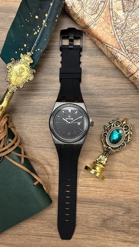 ساعة رجالية ديفوشي مطاط لون اسود ميناء اسود