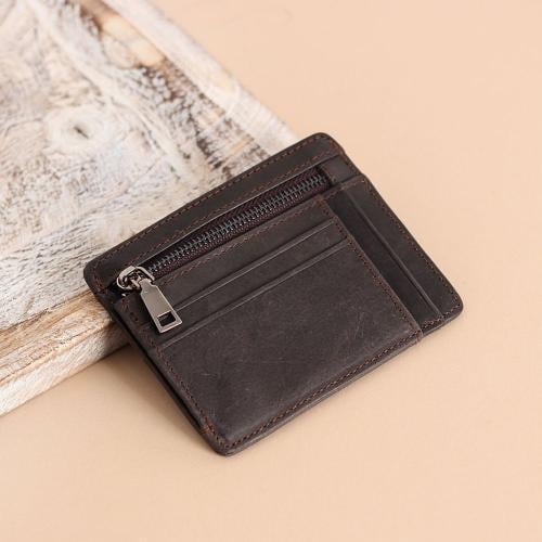 محفظة بطاقات رجالية تراث - بني غامق