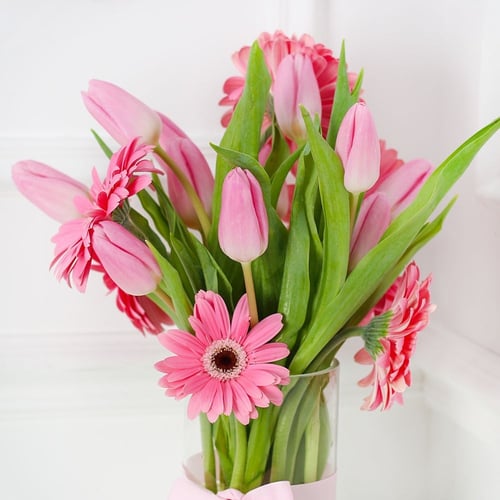 فازة الجربيرا والتوليب وردي