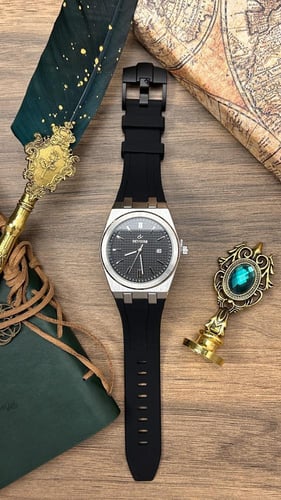 ساعة رجالية ديفوشي مطاط لون أسود ميناء فضي