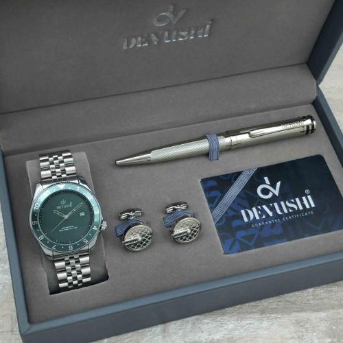 طقم هدية رجالي ديفوشي فاخر لون فضي مع اخضر