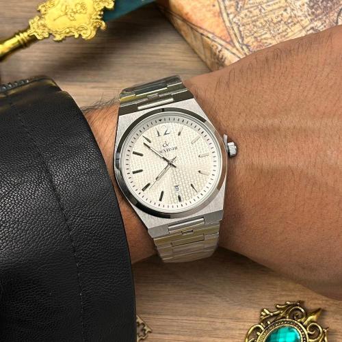 ساعة رجاليه ديفوشي ستيل فضي ميناء ابيض