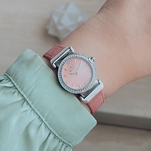 ساعة نسائية ديفوشي جلد بلون وردي