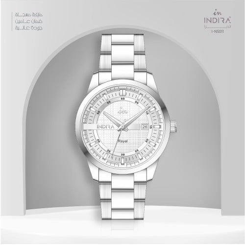 ساعة رجالية انديرا استيل بلون فضي ميناء أبيض