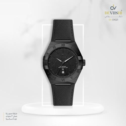 ساعة رجاليه جلد ديفوشي ملفته بلون اسود مطفي بميناء...