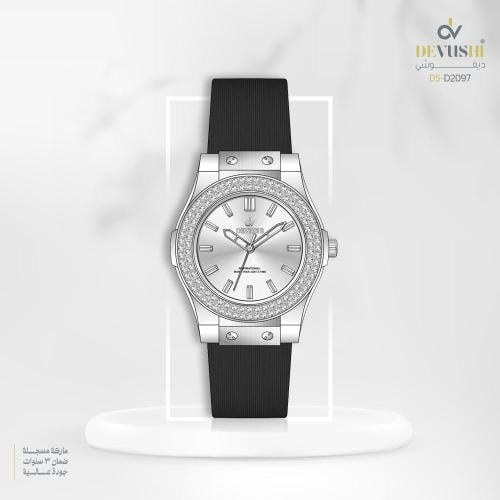 ساعة نسائية مطاط بتصميم مميز وعصري وبلون اسود اطار...