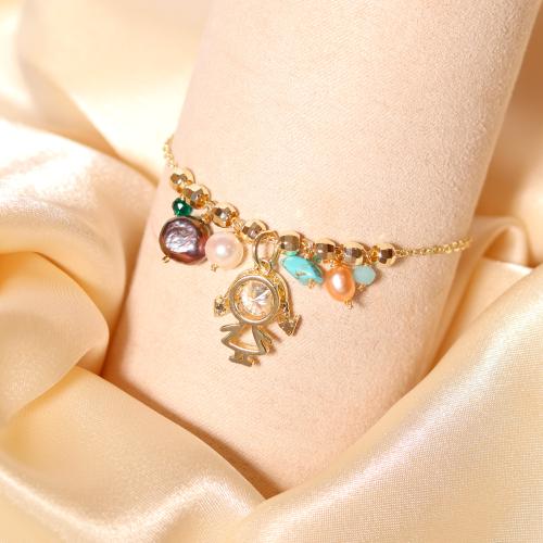 سوار مطلي بالذهب بتعليقات مختلفة من الاحجار الطبيع...