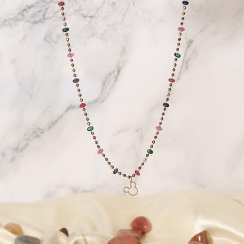 سلسلة مطلية بالذهب مزينة بأحجار طبيعية بتعليقة شكل...