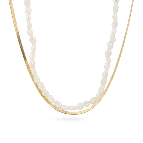 Gold-plated necklace decorated with cultured pearl...