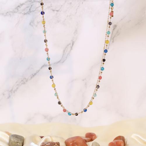 سلسلة مطلية بالذهب (دورين) مزينة بأحجار طبيعية ملو...