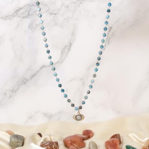 سلسلة مطلية بالذهب مزينة بأحجار طبيعية بتعليقة مطل...