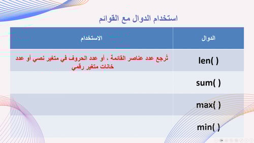 عرض بوربوينت الدرس الأول القوائم وصفوف البيانات ال...