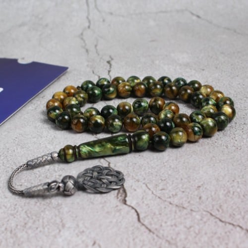 سبحة بكلايت فستقي مع طرابزونة فضة