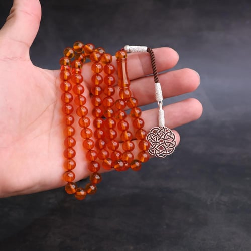 سبحة زعفراني عسلي طرابزونة فضة