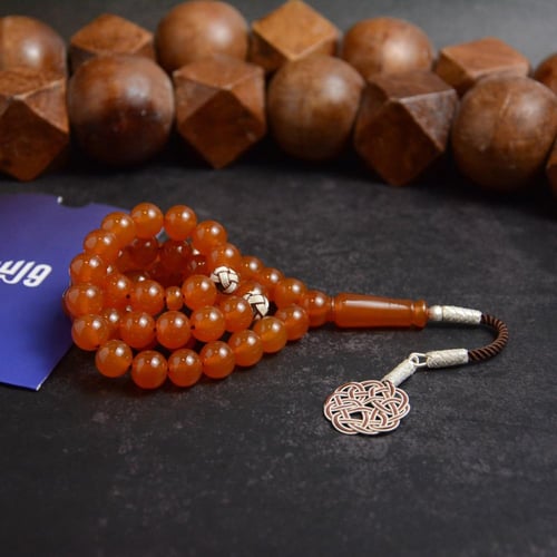 سبحة زعفراني مشمشي طرابزونه فضة