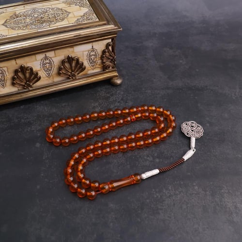 سبحة زعفراني عسلي طرابزونة فضة