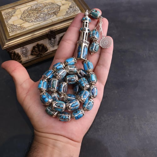 سبحة فيروز سيناوي مع فضة 925
