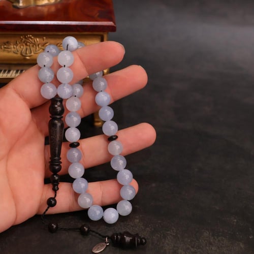 سبحة أكوامارين مع خشب الأبانوس الفاخر