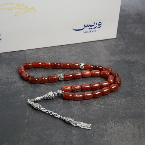 سبحة حجر العقيق شاهد فضة