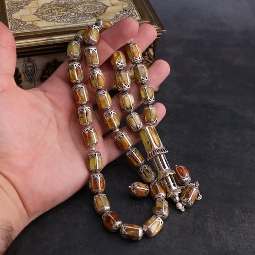 سبحة كهرمان بلطيقي مع فضة 925