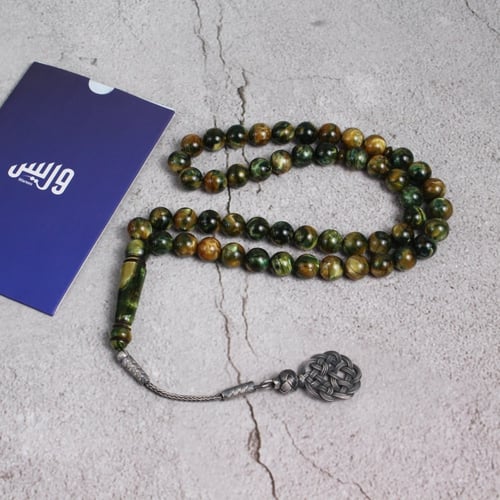 سبحة بكلايت فستقي مع طرابزونة فضة