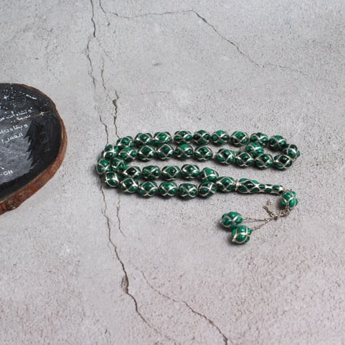 سبحة قفص فضة مع حجر ملاكايت