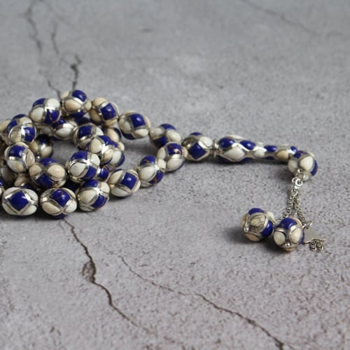 سبحة قفص فضة مع حجر اللازورد وناب الماموث