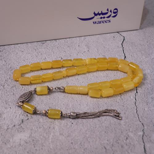 سبحة من الكهرمان الطبيعي بالفضة