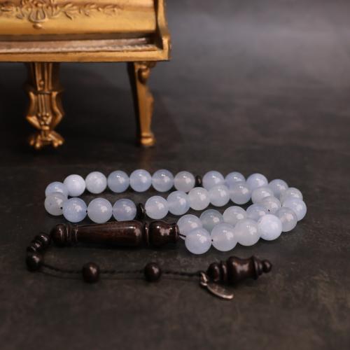 سبحة أكوامارين مع خشب الأبانوس الفاخر