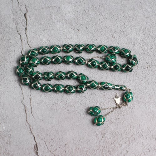 سبحة قفص فضة مع حجر ملاكايت