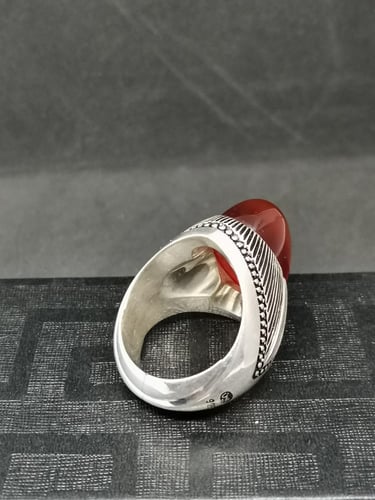 يخاتم الفضة بحجر عقيق خرساني ايراني أحمر بصياغة ال...