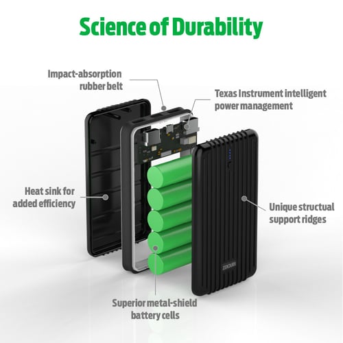 شاحن متنقل زندور بسعة 16750 مخرجين أسود A5