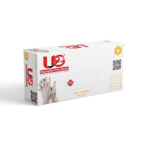 U2 قفازات فينيل للاستعمال مرة واحدة، مقاس صغير (S)...