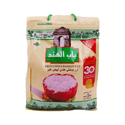 أرز بسمتي باب الهند أبيض - 5 كجم | حب طويل وعالي ا...